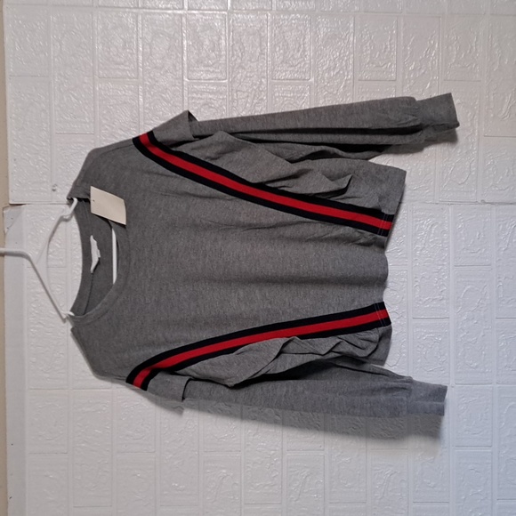 BB Dakota All Good Ruffled Stripe Sweatshirt Medium - Picture 4 of 9